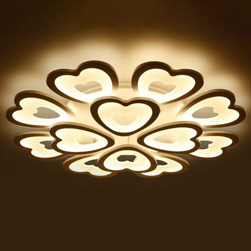 Acrylic Heart LED Semi Flush Modern White Flush Ceiling Light Fixture for Living Room