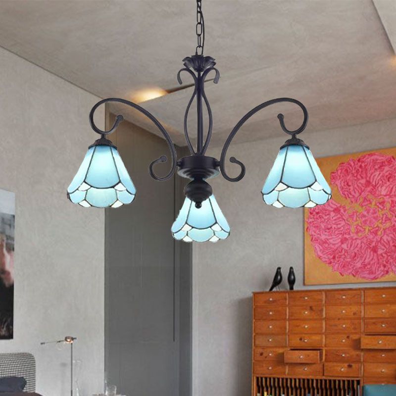 Black 5/6/8 Lumières luminaire luminaire Tiffany Style Blue Verre Cone de suspension Kit de lampe