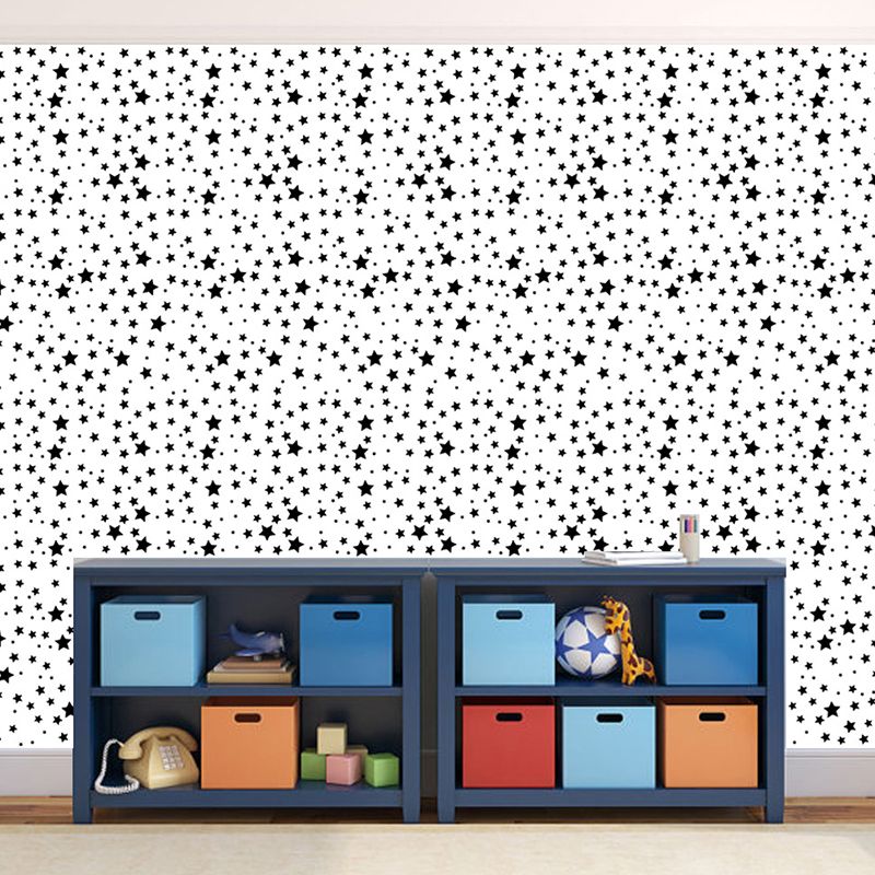 Starry Peel Wallpaper Panel Set Childrens Art Smooth Wall Covering in Black on White