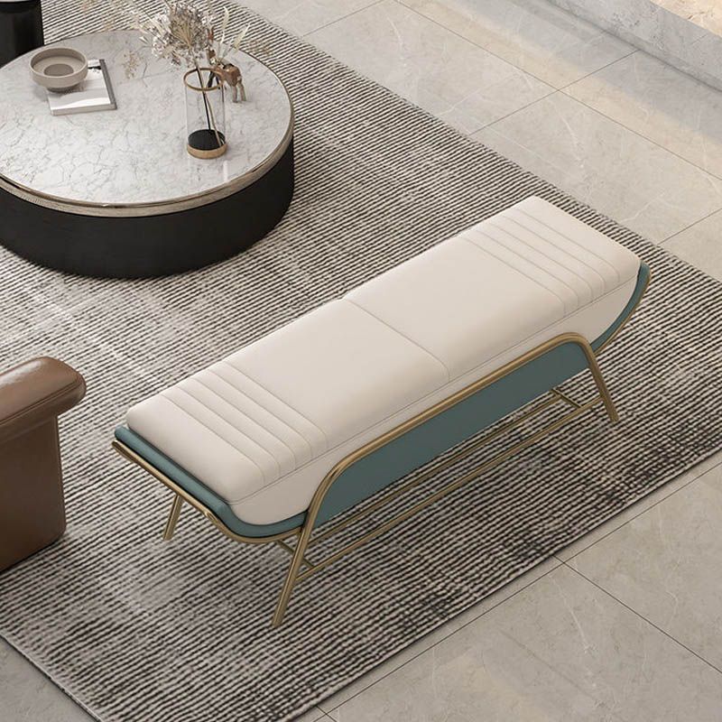 Glam Cushioned Seating Bench Rectangle Entryway and Bedroom Bench with Shelves