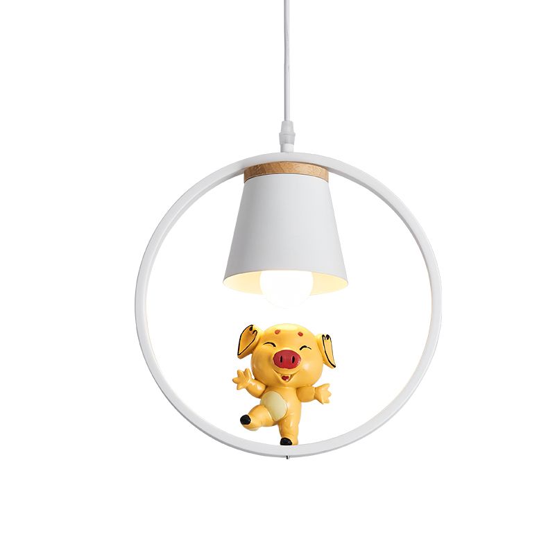 Pigne Resin Pendant Lighting Cartoon 1-Light Yellow Suspension Lampe avec anneau blanc