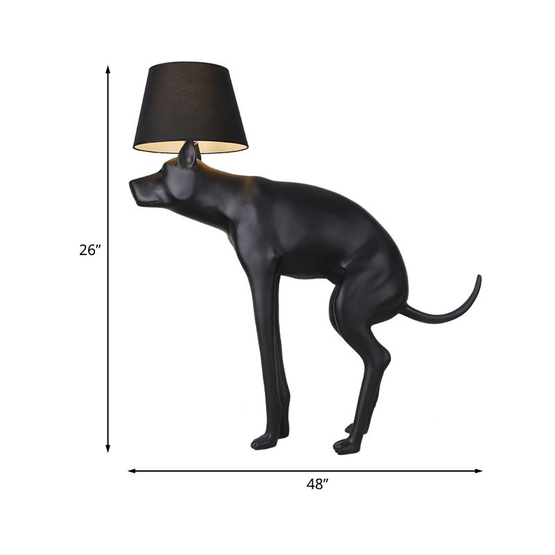 Resin Dog Nightstand Lamp Country Style 1 Bulb Bedroom Night Table Light in Black with Cone Fabric Shade