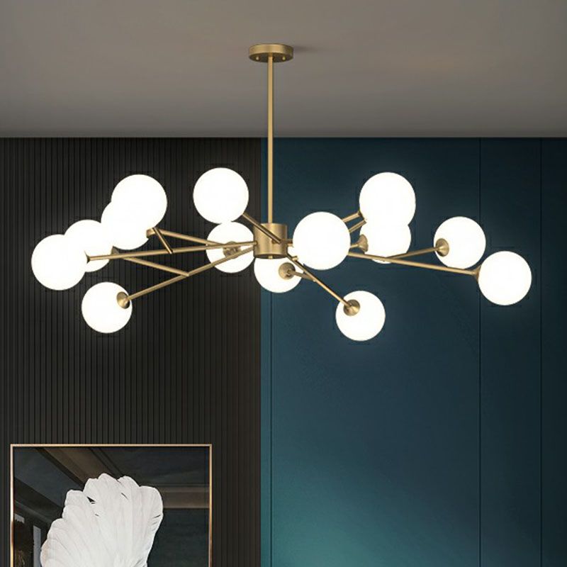 Branche d'arbre postmoderne Chandelier Milk Ball Verre Salon Hanging Light in Gold