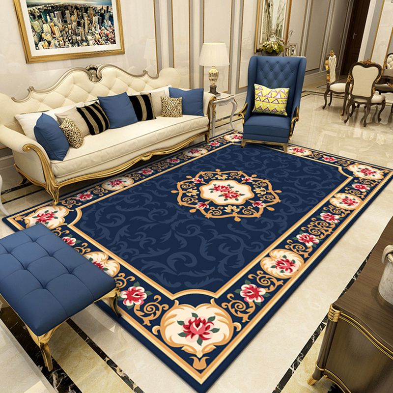 Multicolor Traditional Rug Polyester Carpet Flower Print Indoor Rug Non-Slip Backing for Living Room