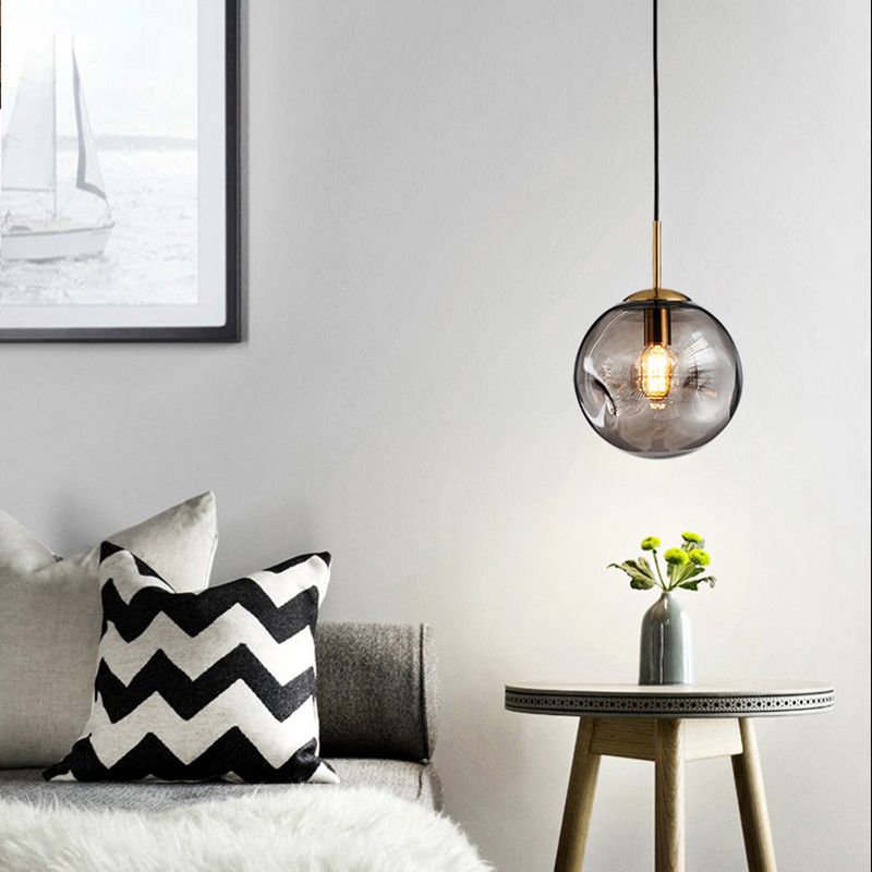 Modern Artistic Indoor Pendant Light Wrought Iron Globe Hanging Lamp with Glass Shade