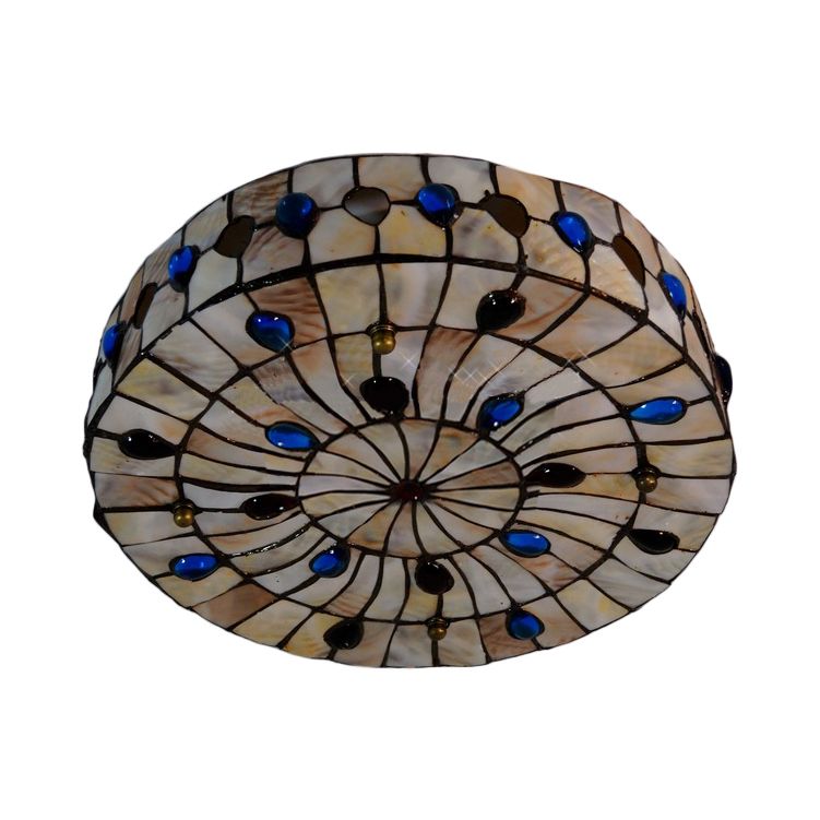 Stained Glass Ceiling Light Fixture, Drum Semi Flush Light with Jewel Decoration Tiffany Style