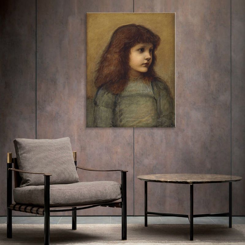 Textured Girl's Self-Portrait Painting Canvas Rustic Wall Art Decor in Brown for Study Room