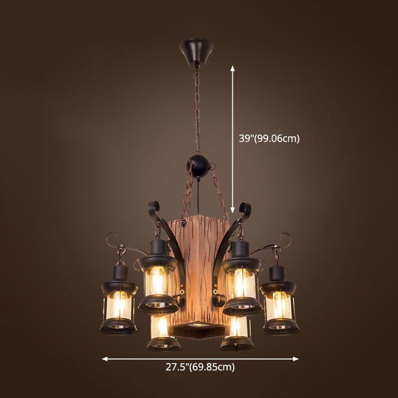 Wood Shaded Ceiling Hung Fixture Industrial Style Restaurant Ceiling Chandelier in Black