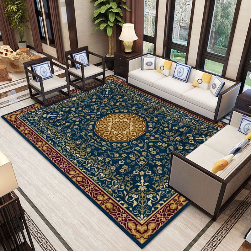 Persian Moroccan Tile Rug Polyester Carpet Non-Slip Backing Area Rug for Home Decoration