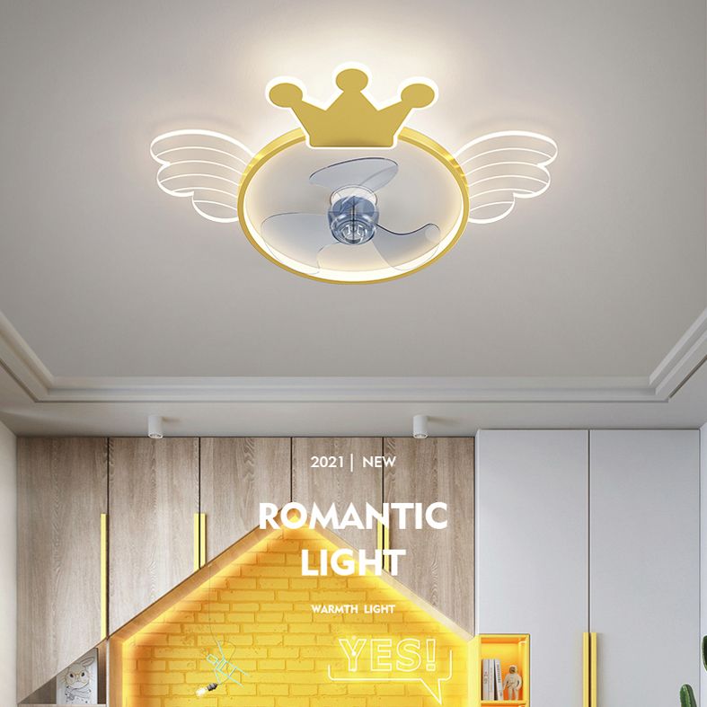 Acrylic Crown and Wings Fan Lamp Cartoon LED Semi Flush Mounted Light for Kids Room