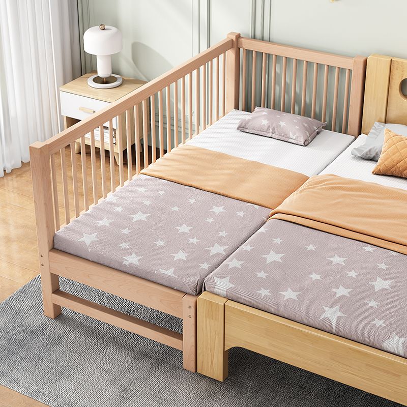 Modern Nursery Crib with Guardrail Washed Natural Wood Beech Nursery Bed