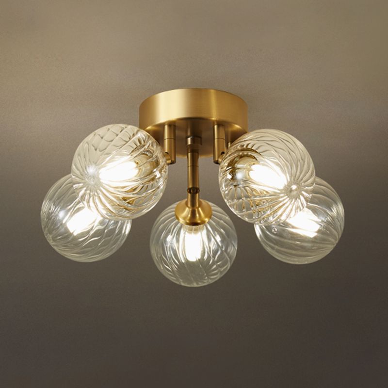 Nordic Style Golden Ceiling Lamp Ball Shape Ceiling Light with Glass Shade for Bedroom