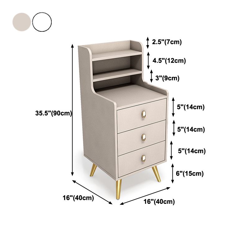 3-Drawer Nightstand 16" W White / Grey Night Table for Bedroom