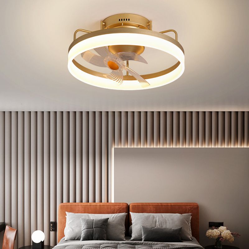 Circle Metal Ceiling Fan Light Simple LED Ceiling Light Fixture for Bedroom