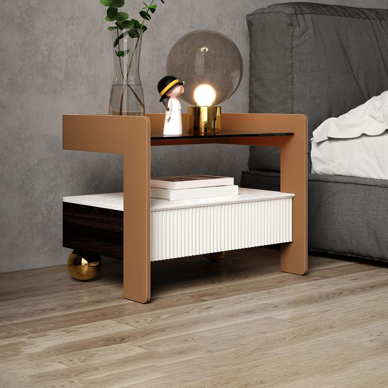 18.89" Tall 1 - Drawer Nightstand Modern Glass Nightstand with Open Storage