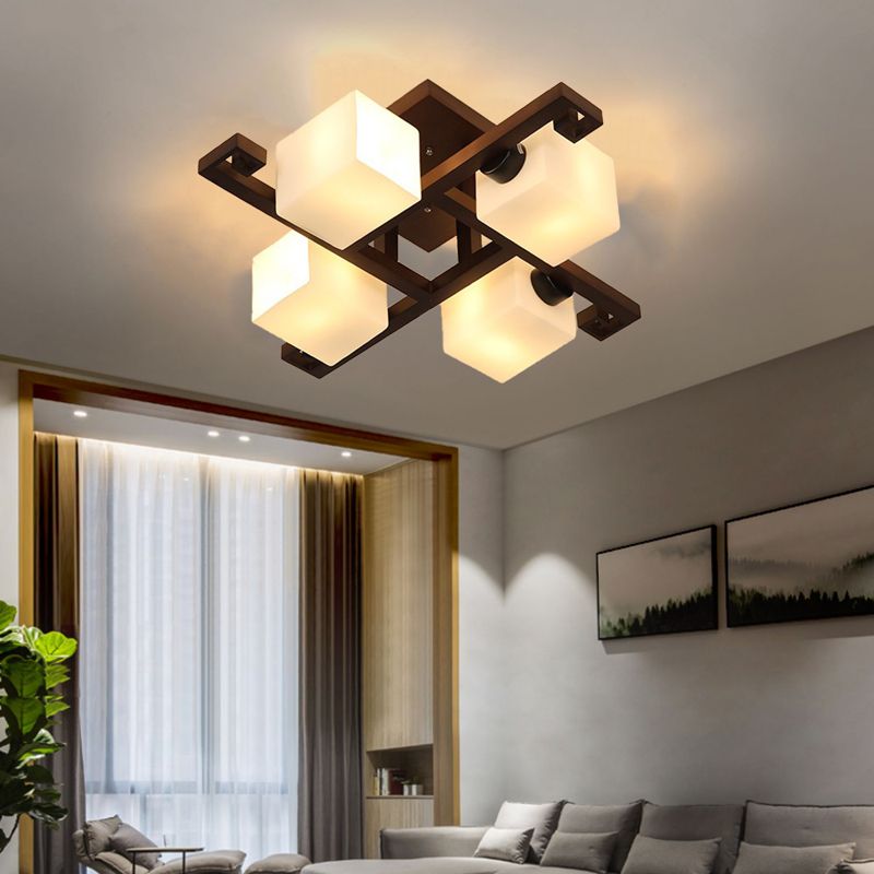 Modern Simple Wooden Ceiling Light Geometry Shape Ceiling Lamp for Living Room