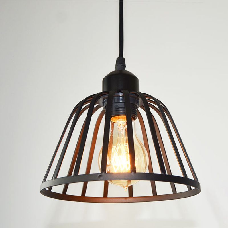 Black Metal Pendant Light Light Indsutrial Retro Bol Bowl Cage suspendue lampe pour le restaurant