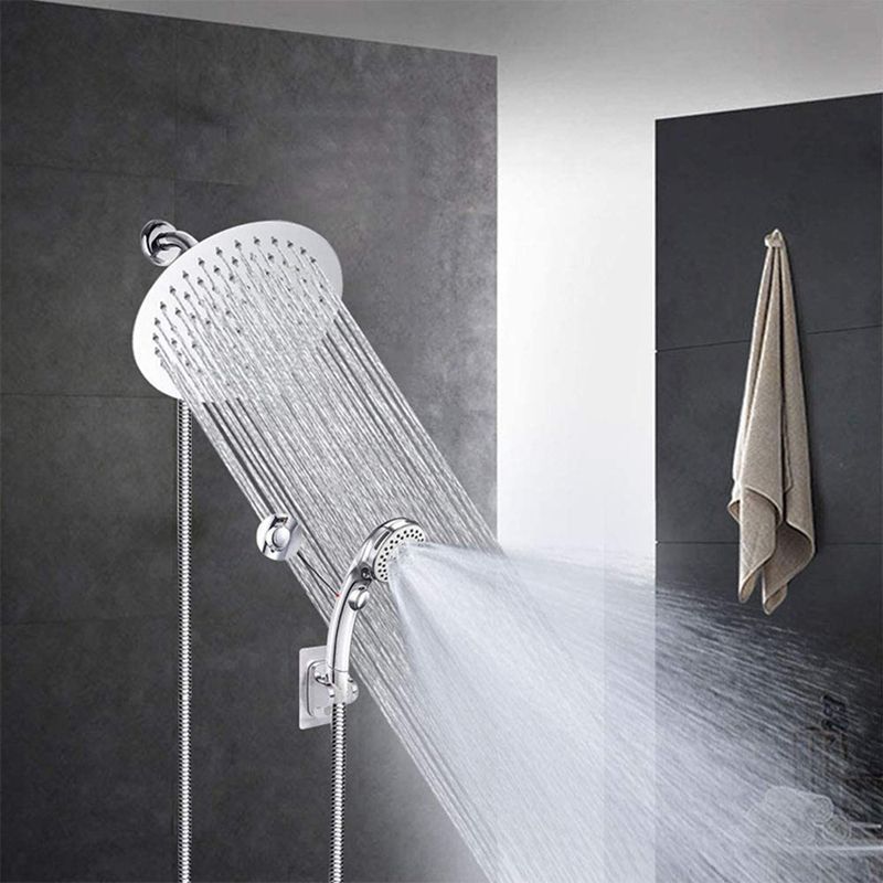 Round Dual Shower Head Stainless Steel 5-Spray Patterns Wall-Mount Showerhead