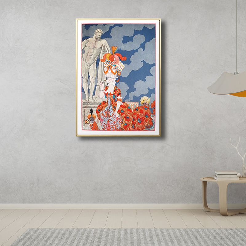 Illustration Figure Canvas Art Vintage Textured Living Room Wall Decor in Blue-Orange