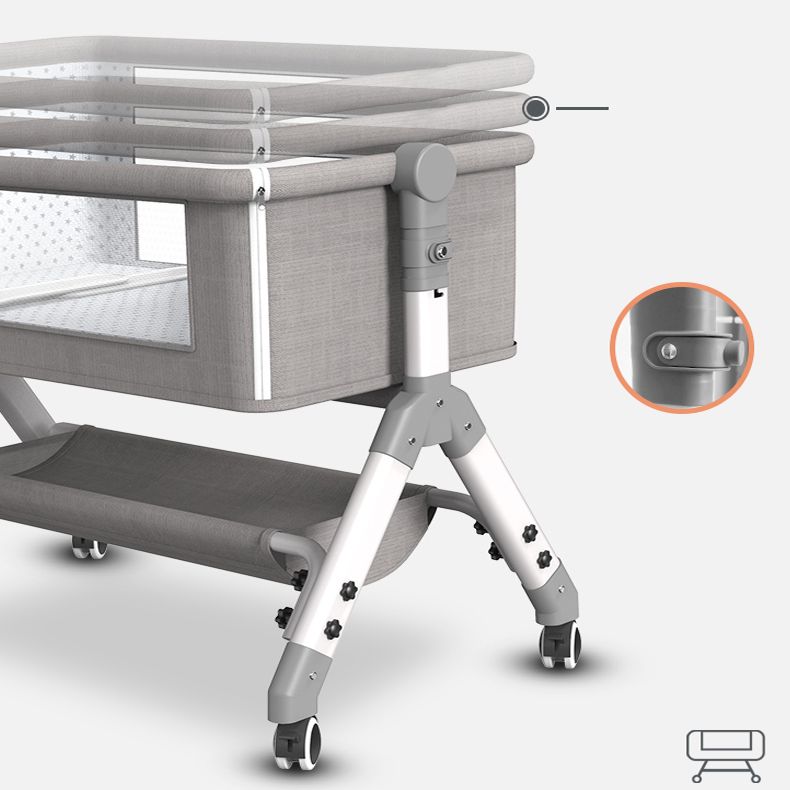 Metal Rectangle Bedside Crib Gliding and Folding Crib Cradle for Toddler