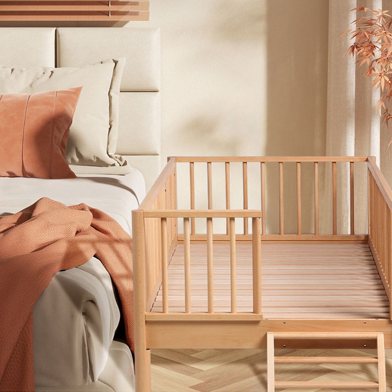 Modern Style Nursery Bed with Guardrail Light Wood Nursery Crib