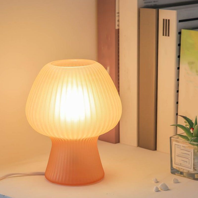 Macaron Style 1-Bulb Table Lamp Rib Glass Tulip Night Stand Light