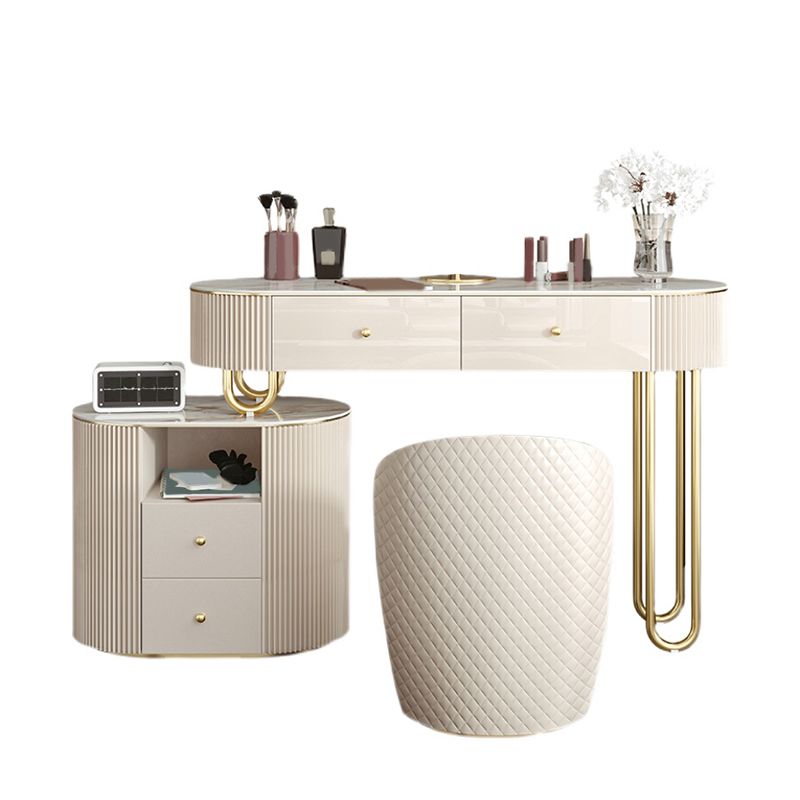 Stone and Metal Vanity Table in Beige Makeup Desk, Glossy Finish