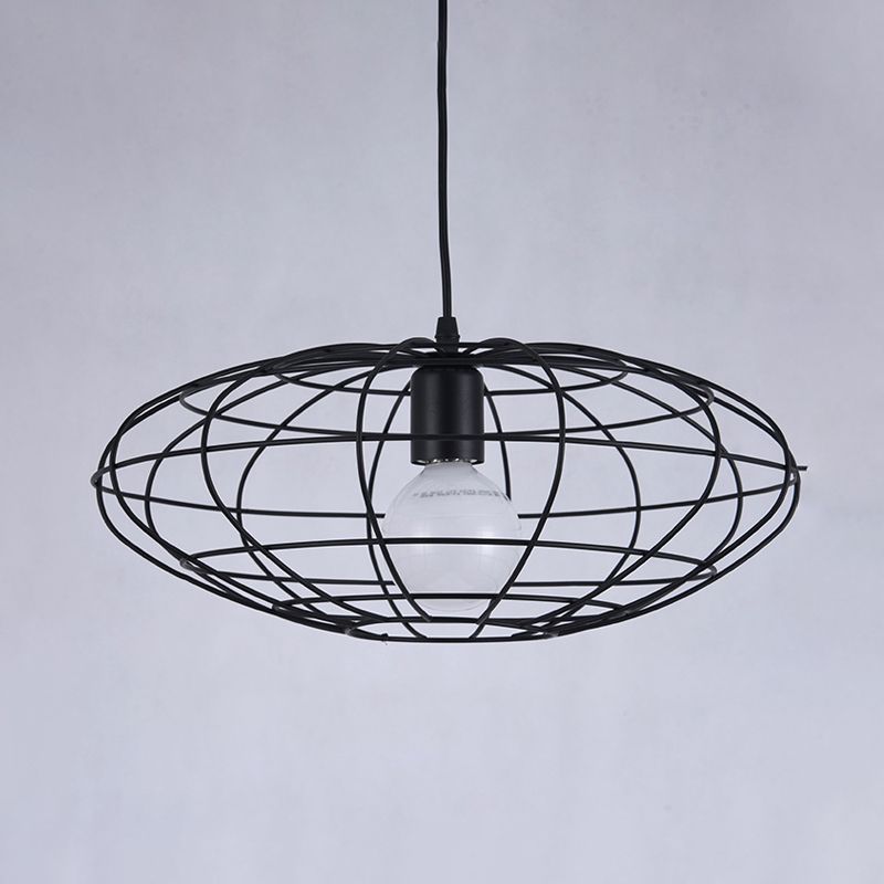 Black 1 Light Pendant Lighting Vintage 
Metal Oval Cage Ceiling Fixture for Living Room