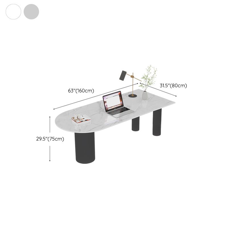 Modern Pedestal Standing Desk Converter White Writing Desk with Metal Legs