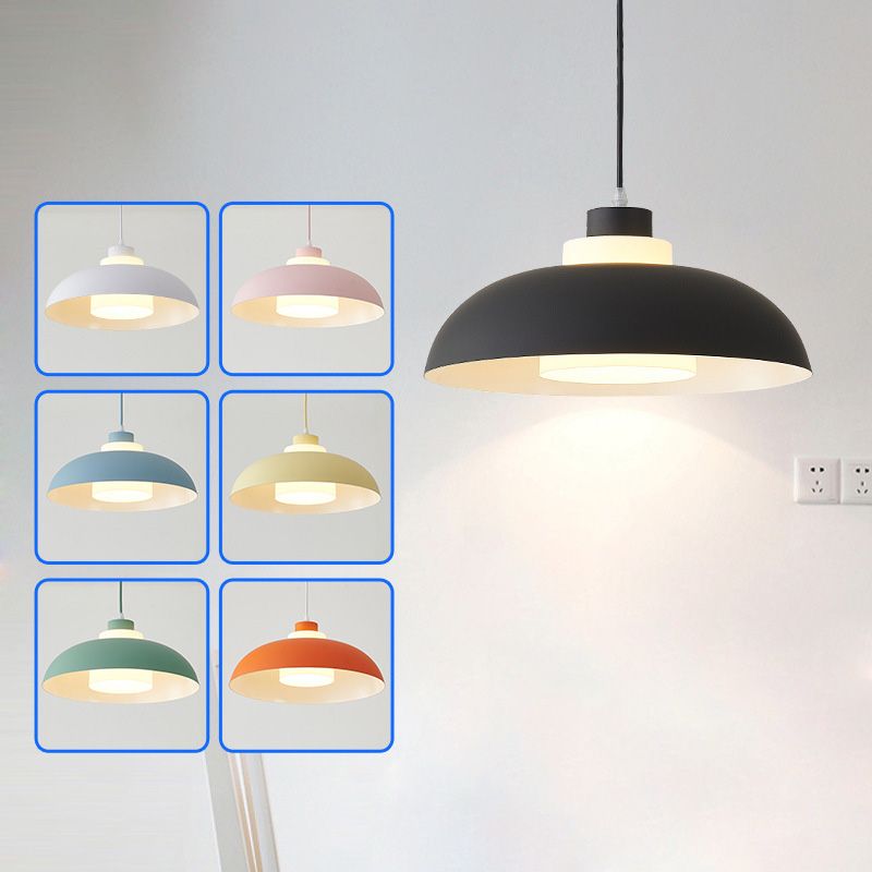 Aluminum Bowl Ceiling Hang Light Macaron Single-Bulb Pendant Lamp with Acrylic Shade Insert