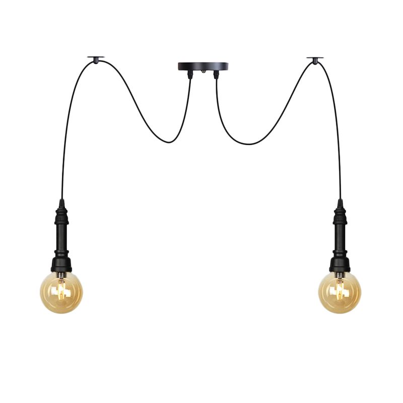 2/3/6 Köpfe Bernsteinglas Multi -Licht Kronleuchter Vintage Schwarzes Finish Global Restaurant Swag LED Hanging Anhängerlampe