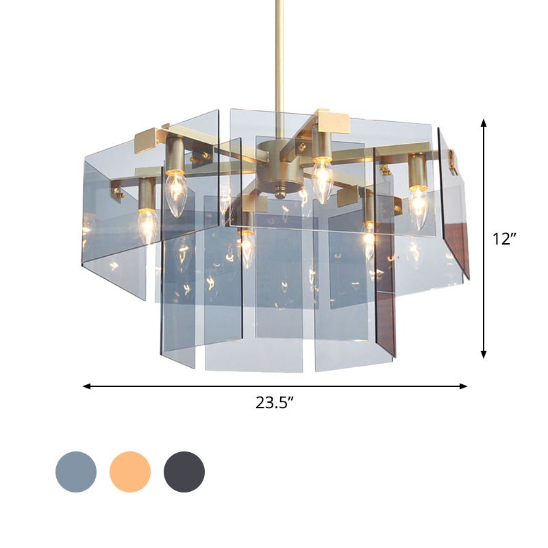 Modern 6/8 Lights Chandelier Pendant with Clear Acrylic Panel Shade Brown/Amber/Smoke Grey Geometric Ceiling Lamp