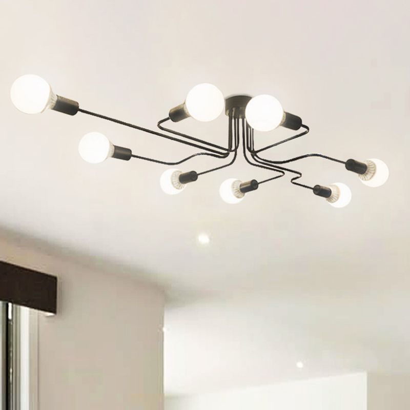 Modern Exposed Bulb Semi Flush Mount Ceiling Fixture Metal Semi Flush Mount Lighting for Living Room