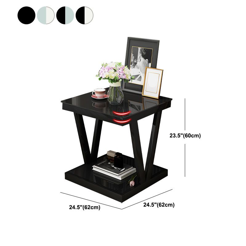 Modern Open Storage Bedside Cabinet Glass Top Night Table with Shelf