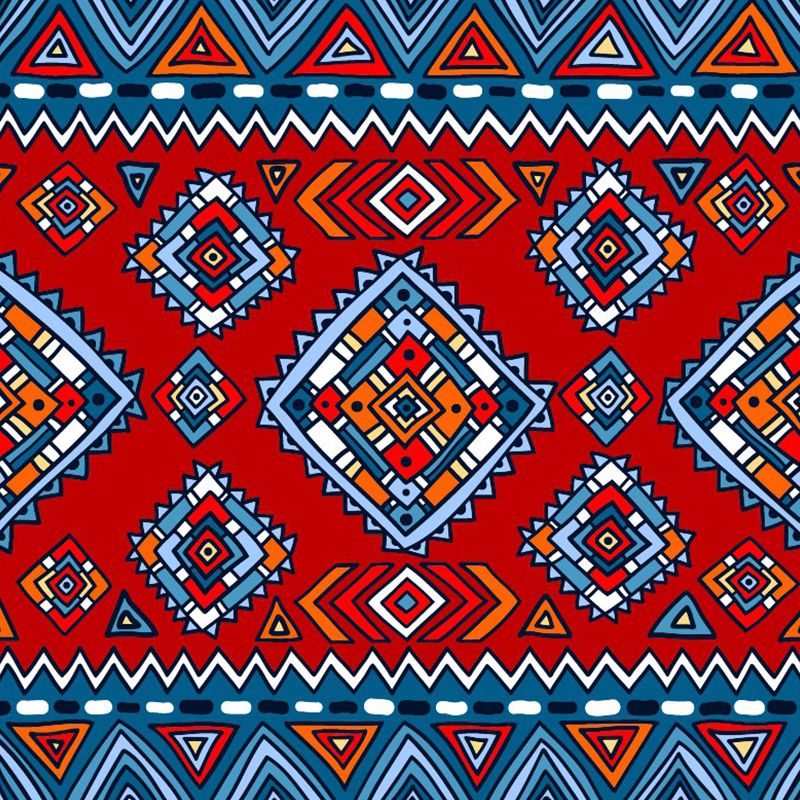 Boho-Chic Zigzag Square Murals Red-Blue Waterproofing Wall Decoration for Bedroom