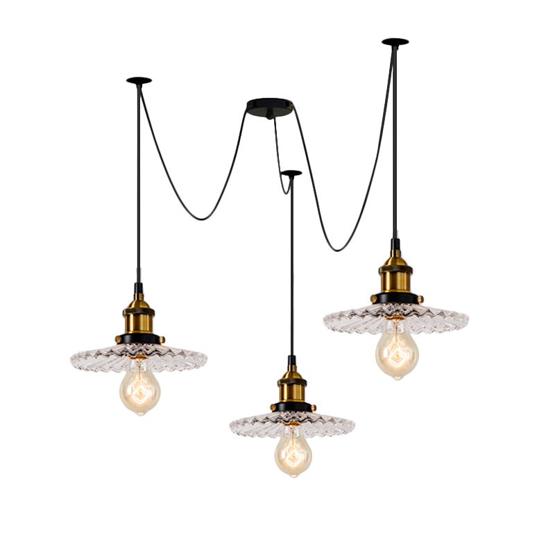 3/5-licht multi-hanger met radiale golfschaduw geribbelde glazen vintage eetkamer hangende lamp