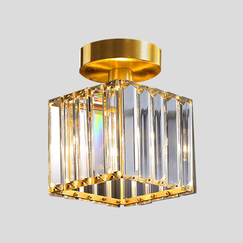 Geometry Shape Crystal Ceiling Lamp Modern Cooper Flush Mount with Hole 3'' Dia for Aisle