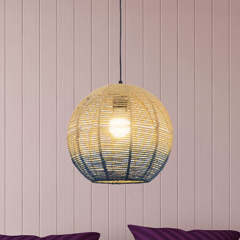 Globe / Elliptical / Barrel / Dome Pendant Lamp Corde paille chinoise 1 ampoule rouge / bleu Lumière suspendue pour le restaurant de la chambre à coucher