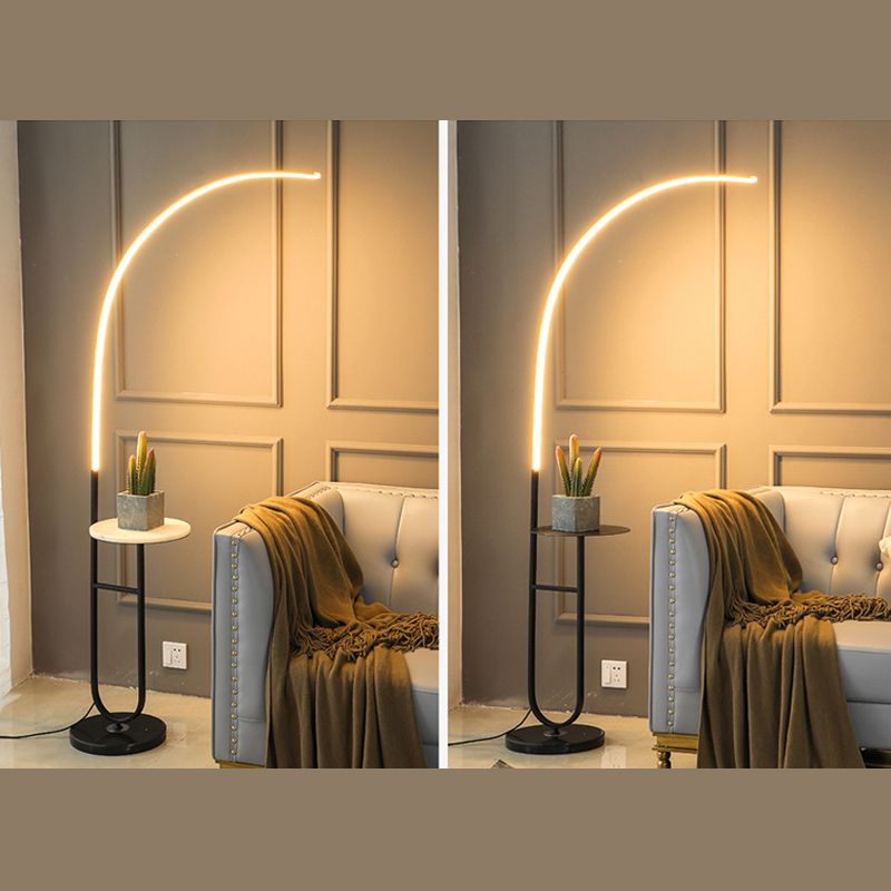 Black and Gold Curve Floor Lamp Modern Style Acrylic LED Standing Light with Tray