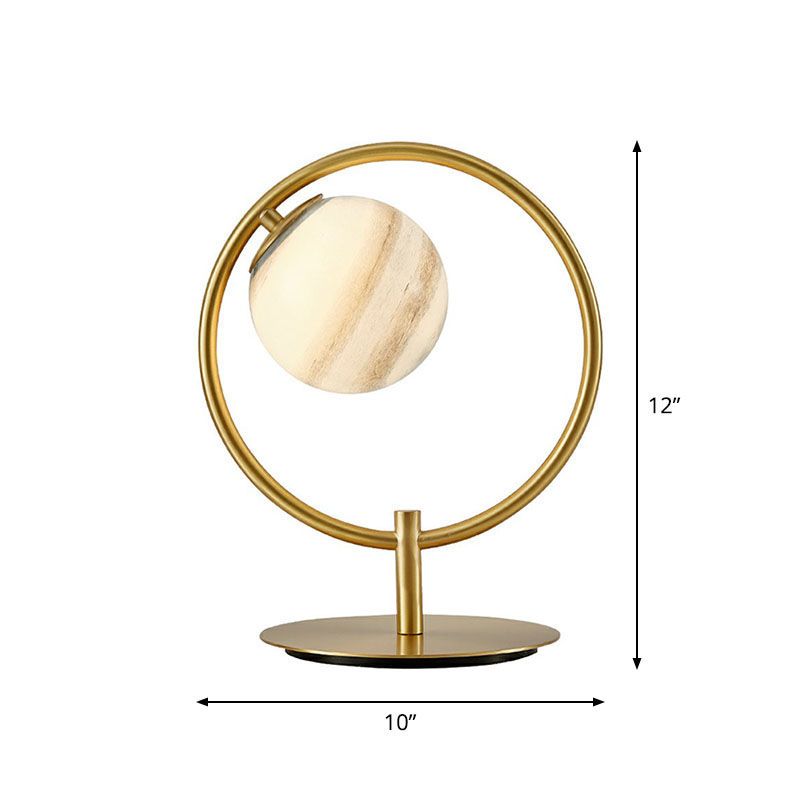 Gold Finish Planet Table Lamp Nordic 1 Bulb Stained Glass Night Light with Metal Ring