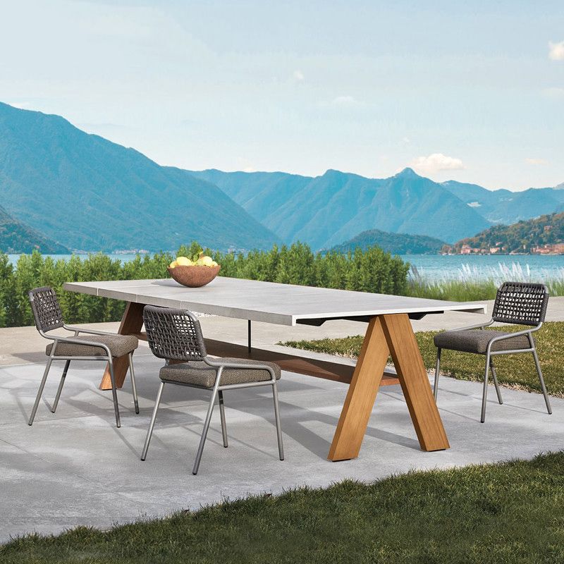 Outdoor Rectangle Stone Top Patio Table Modern Solid Wood Frame Patio Table