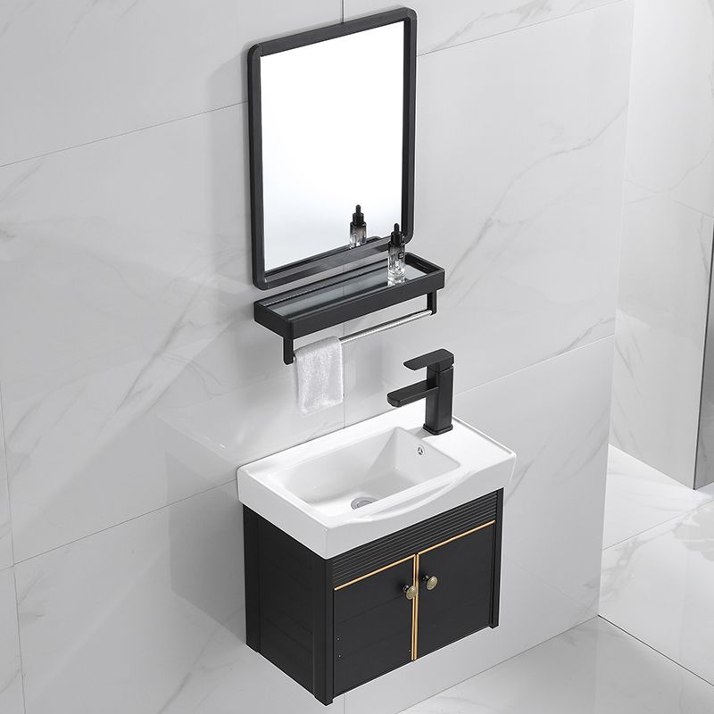 Modern Vanity Set Wall-mounted Ceramic Sink Black Faucet Vanity with Mirror