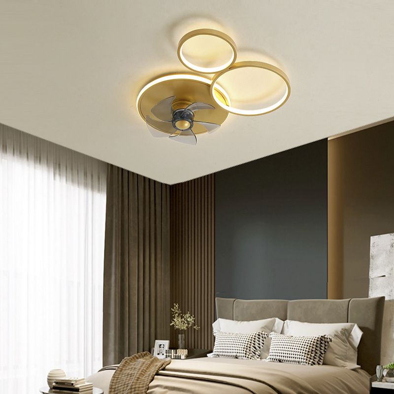 5-Blade Modernism LED Ceiling Fan Metallic Golden Fan with Light for Bedroom