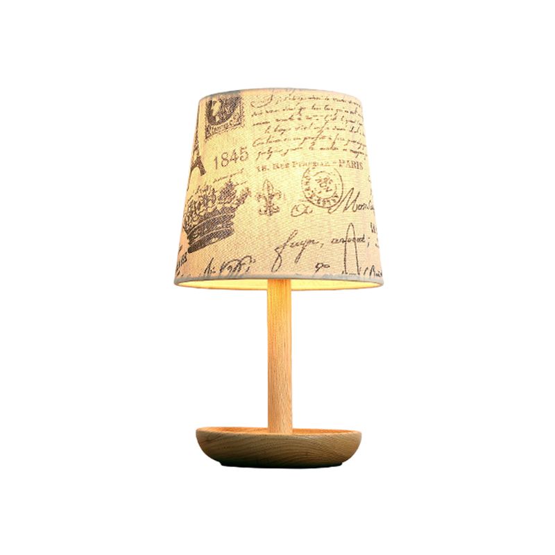 Tapered Shade Task Lighting Contemporary Fabric 1 Head Reading Lamp in Wood for Study