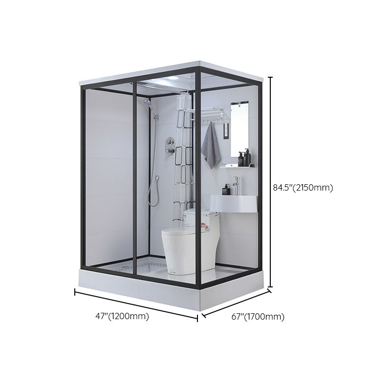 Black Framed Shower Stall with White Base Tempered Glass Shower Stall