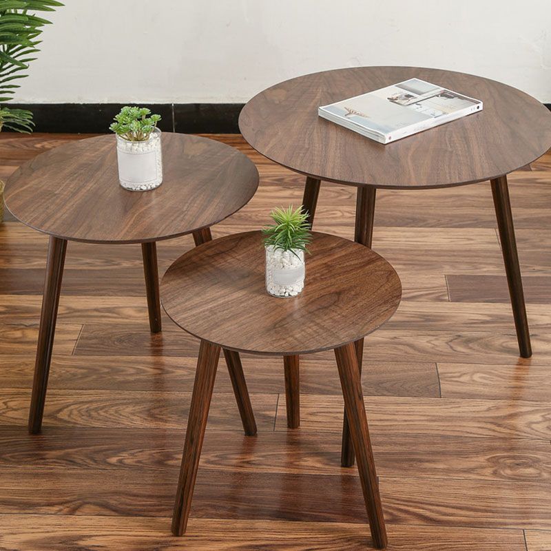 Modern 3 Legs Cocktail Table Round Wood Coffee Table - Brown