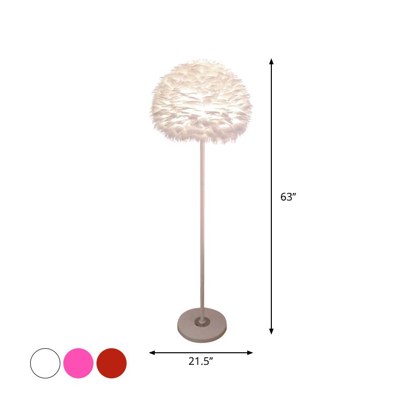 18"/21.5" Wide Dome Stand Up Lamp Modern Feather 1-Light Living Room Floor Light in White/Pink/Orange