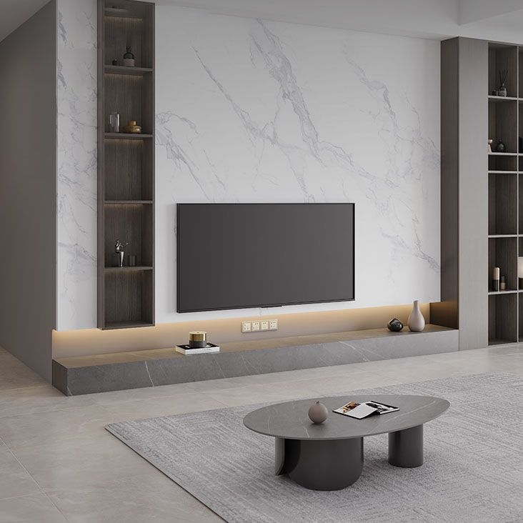 Stone Media Console Contemporary Gray TV Stand Console with Drawers