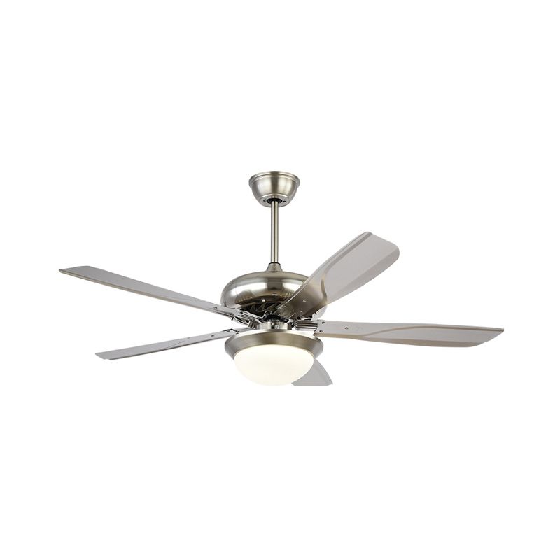 4 Grey Blades Living Room Fan Lighting Fixture Modern Metal 50" Wide LED Silver Semi Flush Mounted Lamp