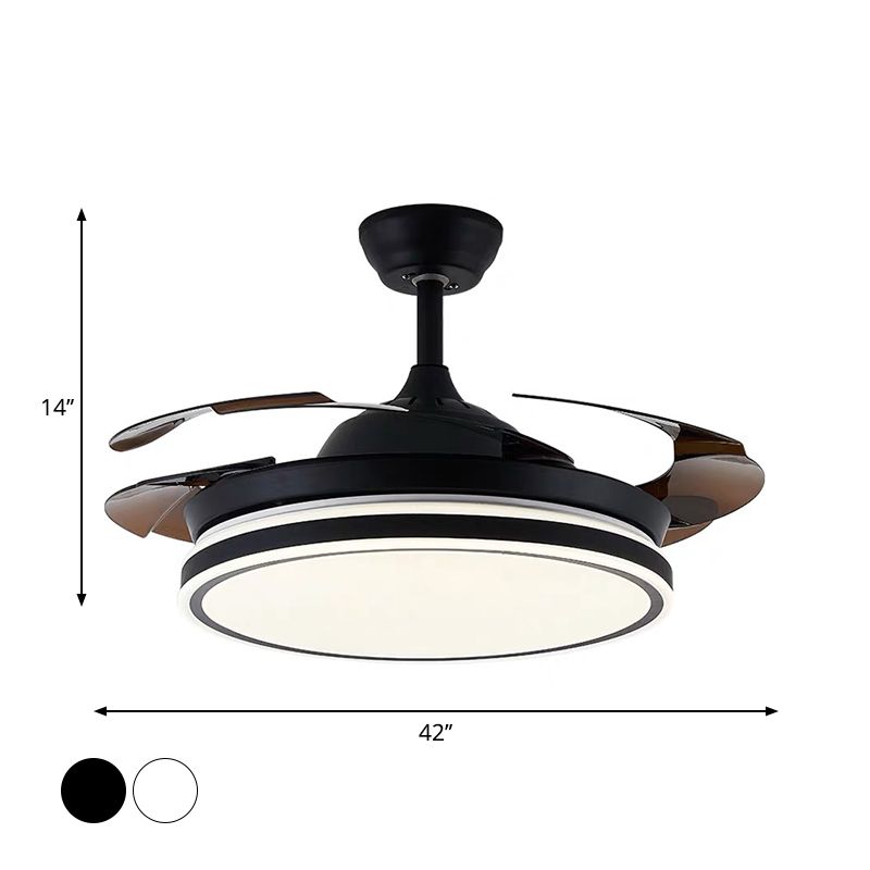 Acrylic Black/White Ceiling Fan Lamp Round LED Antique Semi Mount Lighting with 3-Blade, 42" Wide